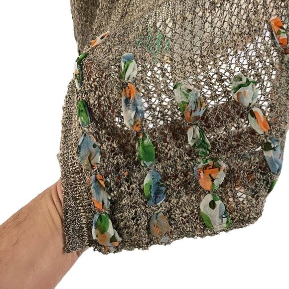 BKE Gimmicks Open Weave Women Tan Raw Edge Chiffon Trim Wool Cardigan Sz Small - Picture 4 of 13